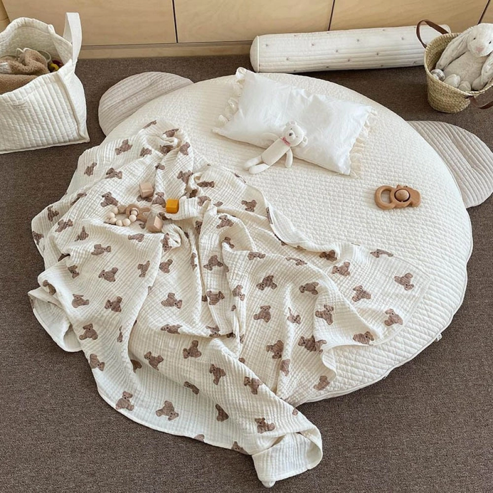 Bear Print Baby Blankets Newborn Muslin Cotton Gauze Swaddle Wrap Bedding Infant Girls Boys Sleeping Blanket Babies Accessories