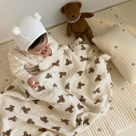 Bear Print Baby Blankets Newborn Muslin Cotton Gauze Swaddle Wrap Bedding Infant Girls Boys Sleeping Blanket Babies Accessories