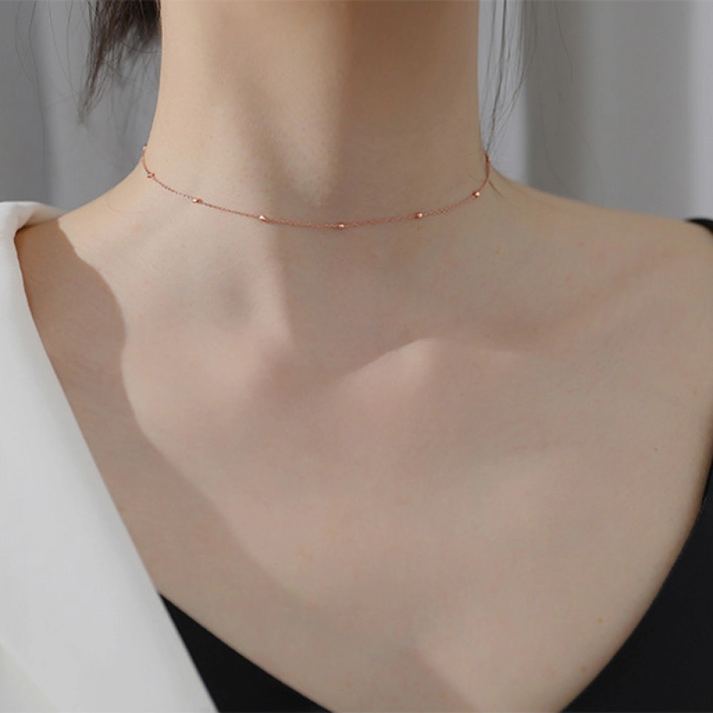 Trendy 925 Sterling Silver Korean Bead Chain Choker Simplicity Necklace For Women Gift Fine Jewelry Free Shipping 