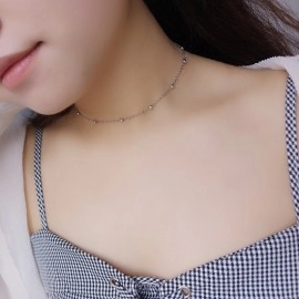 Trendy 925 Sterling Silver Korean Bead Chain Choker Simplicity Necklace For Women Gift Fine Jewelry Free Shipping 