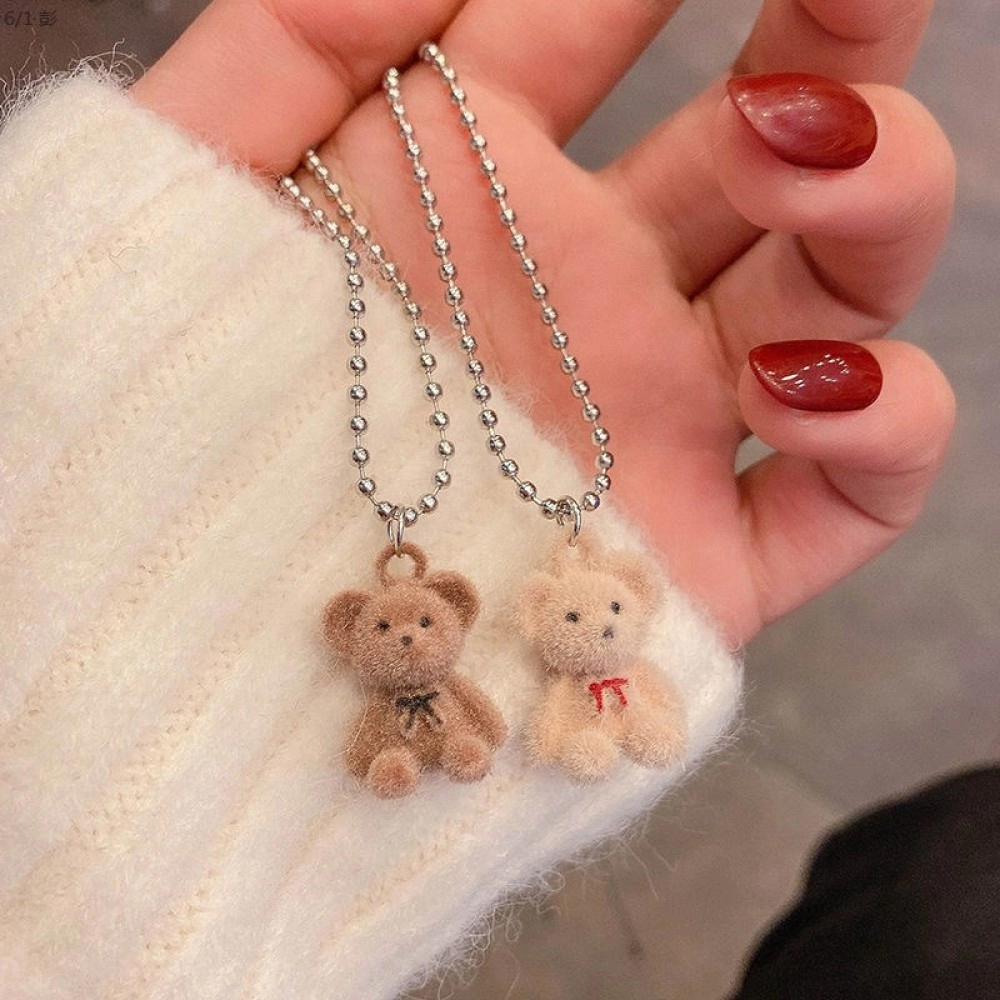  Cute Plush Bear Pendant Womens Necklace for Girls Female Bear Chain Necklaces Christmas Party Jewelry Set