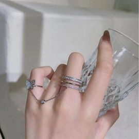 Double Finger Chain Rings for Women Ring Set Tassel Butterfly Cross Punk Rings Jewelry Ladies Fashion HipHop Jewelry