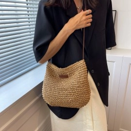 Ladies Fashion Summer Straw Crossbody Bag Women Beach Holiday Shopping Bag Woven Shoulder Handbag Messenger Purses Bag